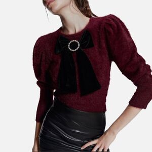 Zara Faux Fur Bow Rhinestone Sweater
